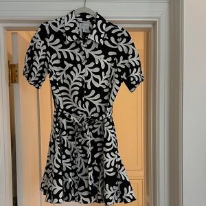 Milly Black and White Leaf Print Mini Dress